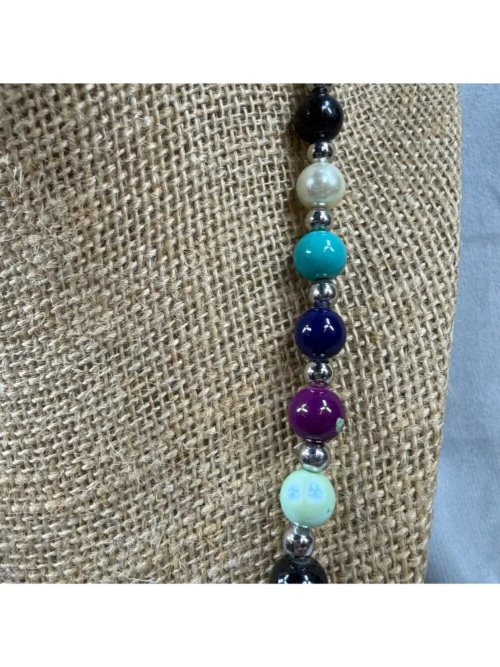 Multicolor Beaded Necklace Glossy Finish & Silver Accents 20 Inches Spring Clasp